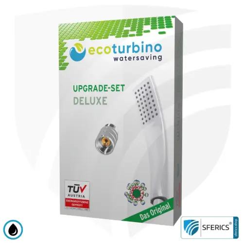 Handdusche UPGRADE DELUXE SET 10 Legio | ET10L Wasserspar Adapter + Design Duschkopf - Handbrause | ecoturbino®