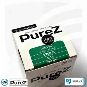 4 Watt LED Filament Pure-Z NEO | Hell wie 38 Watt, 400 Lumen | CRI 97 | flimmerfrei | warmweiß | E14 14 4 Watt LED Filament Pure-Z NEO | Hell wie 38 Watt, 400 Lumen | CRI 97 | flimmerfrei | warmweiß | E14