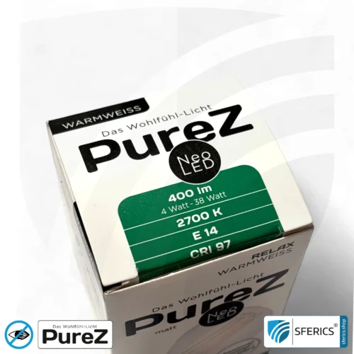 4 Watt LED Filament Pure-Z NEO | Hell wie 38 Watt, 400 Lumen | CRI 97 | flimmerfrei | warmweiß | E14 14 4 Watt LED Filament Pure-Z NEO | Hell wie 38 Watt, 400 Lumen | CRI 97 | flimmerfrei | warmweiß | E14