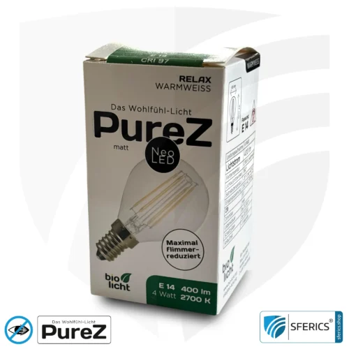 4 Watt LED Filament Pure-Z NEO | Hell wie 38 Watt, 400 Lumen | CRI 97 | flimmerfrei | warmweiß | E14 15 4 Watt LED Filament Pure-Z NEO | Hell wie 38 Watt, 400 Lumen | CRI 97 | flimmerfrei | warmweiß | E14