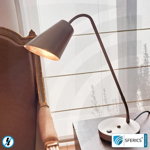 Geschirmte Tischleuchte AMSTERDAM | silber | modernes Design mit stylischen Elementen aus gebürstetem Stahl + Aluminium | Schlauchgelenke, in alle Richtungen drehbar | G9 Fassung 13 Geschirmte Tischleuchte AMSTERDAM | silber | modernes Design mit stylischen Elementen aus gebürstetem Stahl + Aluminium | Schlauchgelenke, in alle Richtungen drehbar | G9 Fassung