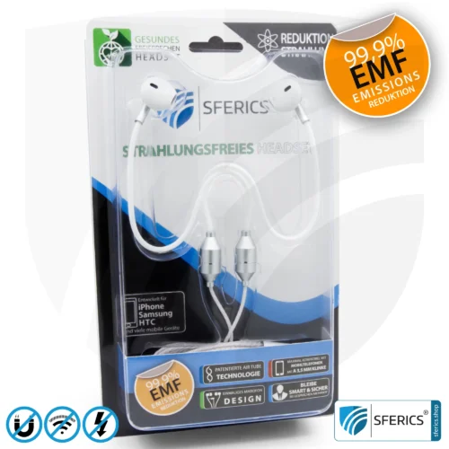Strahlungsfreies SFERICS® ergonomisches In-Ear Stereo Kopfhörer | AirTube MINI mit USB C Stecker | Elektrosmog reduzierender Kopfhörer mit Luftkabel Technologie und leistungstarkem Mikrofon | weiss-silber 16 Luftkabel ergonomisch geformtes Stereo Headset mit Mikrofon | AirTube MINI | strahlungsfreie Technologie ohne Elektrosmog | weiss-silber | mit USB C Stecker für moderne Endgeräte