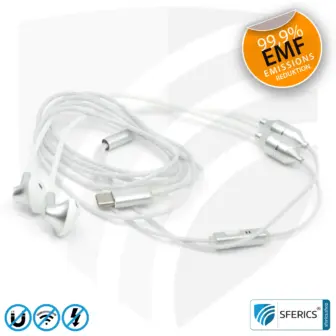 Strahlungsfreies SFERICS® ergonomisches In-Ear Stereo Kopfhörer | AirTube MINI mit USB C Stecker | Elektrosmog reduzierender Kopfhörer mit Luftkabel Technologie und leistungstarkem Mikrofon | weiss-silber 17 Luftkabel ergonomisch geformtes Stereo Headset mit Mikrofon | AirTube MINI | strahlungsfreie Technologie ohne Elektrosmog | weiss-silber | mit USB C Stecker für moderne Endgeräte