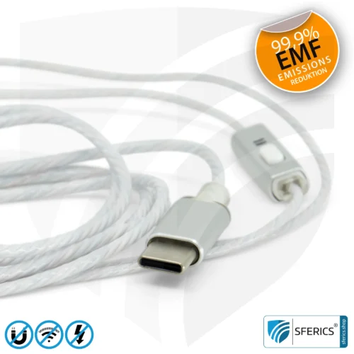 Strahlungsfreies SFERICS® ergonomisches In-Ear Stereo Kopfhörer | AirTube MINI mit USB C Stecker | Elektrosmog reduzierender Kopfhörer mit Luftkabel Technologie und leistungstarkem Mikrofon | weiss-silber 18 Luftkabel ergonomisch geformtes Stereo Headset mit Mikrofon | AirTube MINI | strahlungsfreie Technologie ohne Elektrosmog | weiss-silber | mit USB C Stecker für moderne Endgeräte