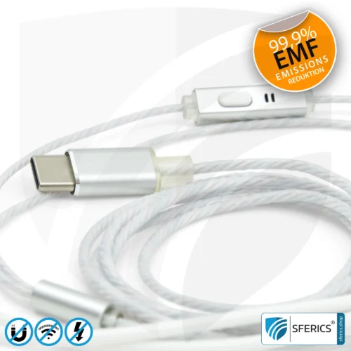 Strahlungsfreies SFERICS® In-Ear Stereo Headset | AirTube SMART mit USB C Stecker | Elektrosmog reduzierender Kopfhörer mit Luftkabel Technologie und leistungstarkem Mikrofon | weiss-silber 21 Luftkabel In-Ear Stereo Headset mit Mikrofon | AirTube SMART | strahlungsfreie Technologie ohne Elektrosmog | weiss-silber | mit USB C Stecker für moderne Endgeräte