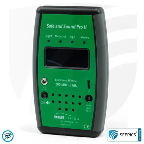 SAFE AND SOUND PRO 2 Elektrosmog Detektor | Einzigartiger Messbereich bis 3.180.000 µW/m² | Semiprofi Breitband HF Messgerät für Einsteiger | Erkennung von EMF Funkstrahlung bis 8 GHz, inklusive 5G! | Modell 2025