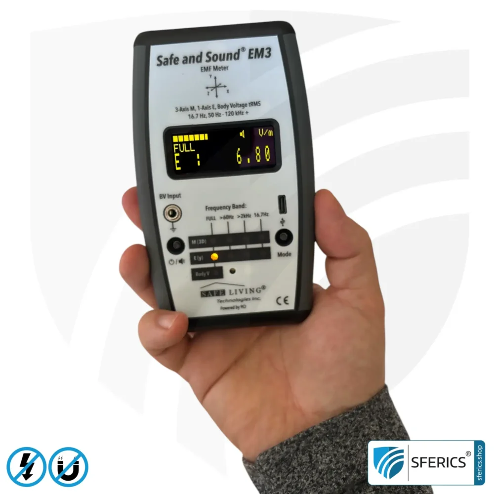 Safe & Sound EM3 Detektor | Frequenzbereich 16 Hz - 120 kHz | Hohe Empfindlichkeit ab 1 nT (0,01 mG) | 3D Magnetfeldmessung
