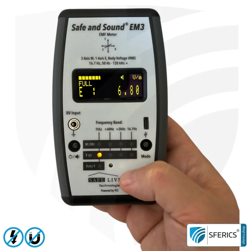 Safe & Sound EM3 Detektor | Frequenzbereich 16 Hz - 120 kHz | Hohe Empfindlichkeit ab 1 nT (0,01 mG) | 3D Magnetfeldmessung