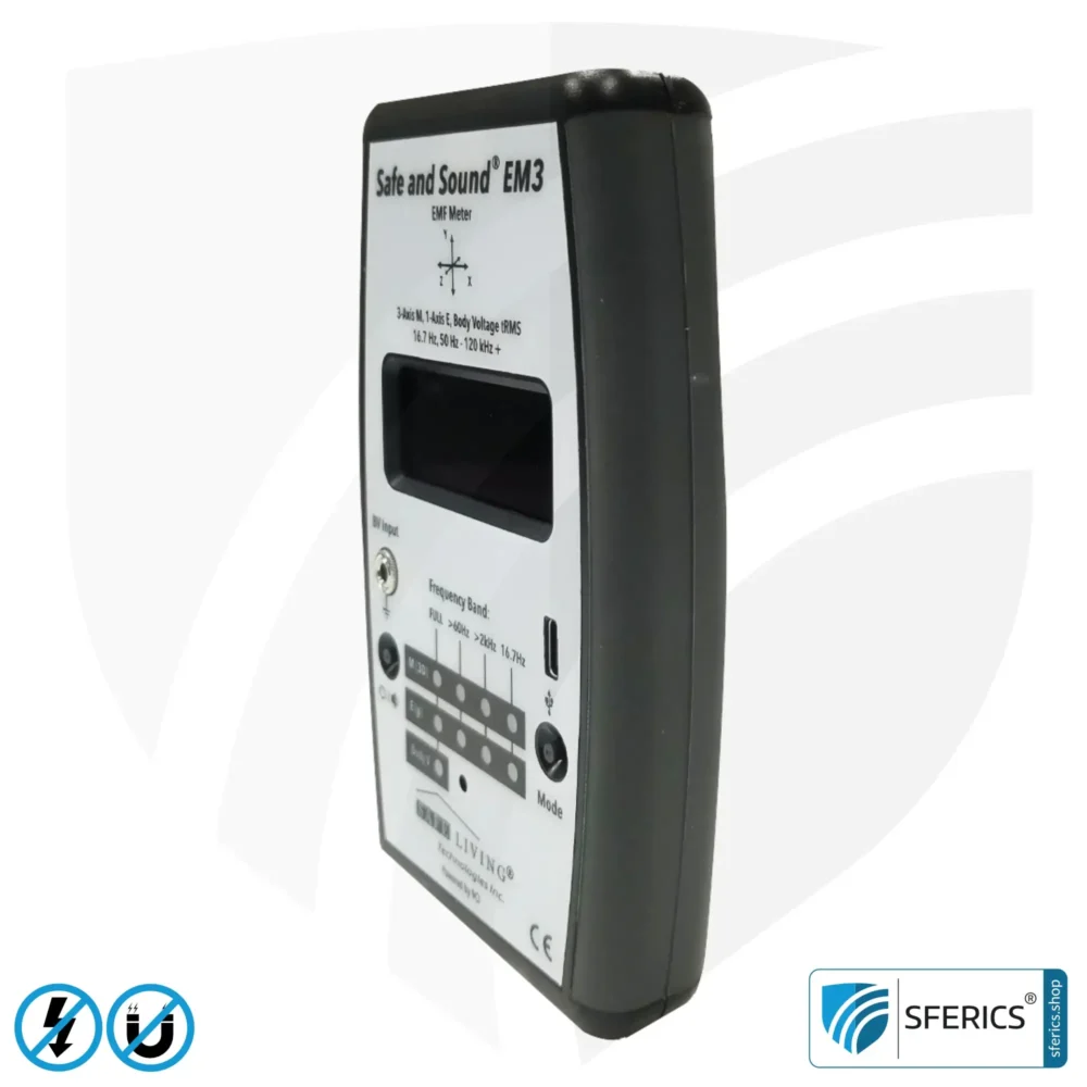 Safe & Sound EM3 Detektor | Frequenzbereich 16 Hz - 120 kHz | Hohe Empfindlichkeit ab 1 nT (0,01 mG) | 3D Magnetfeldmessung