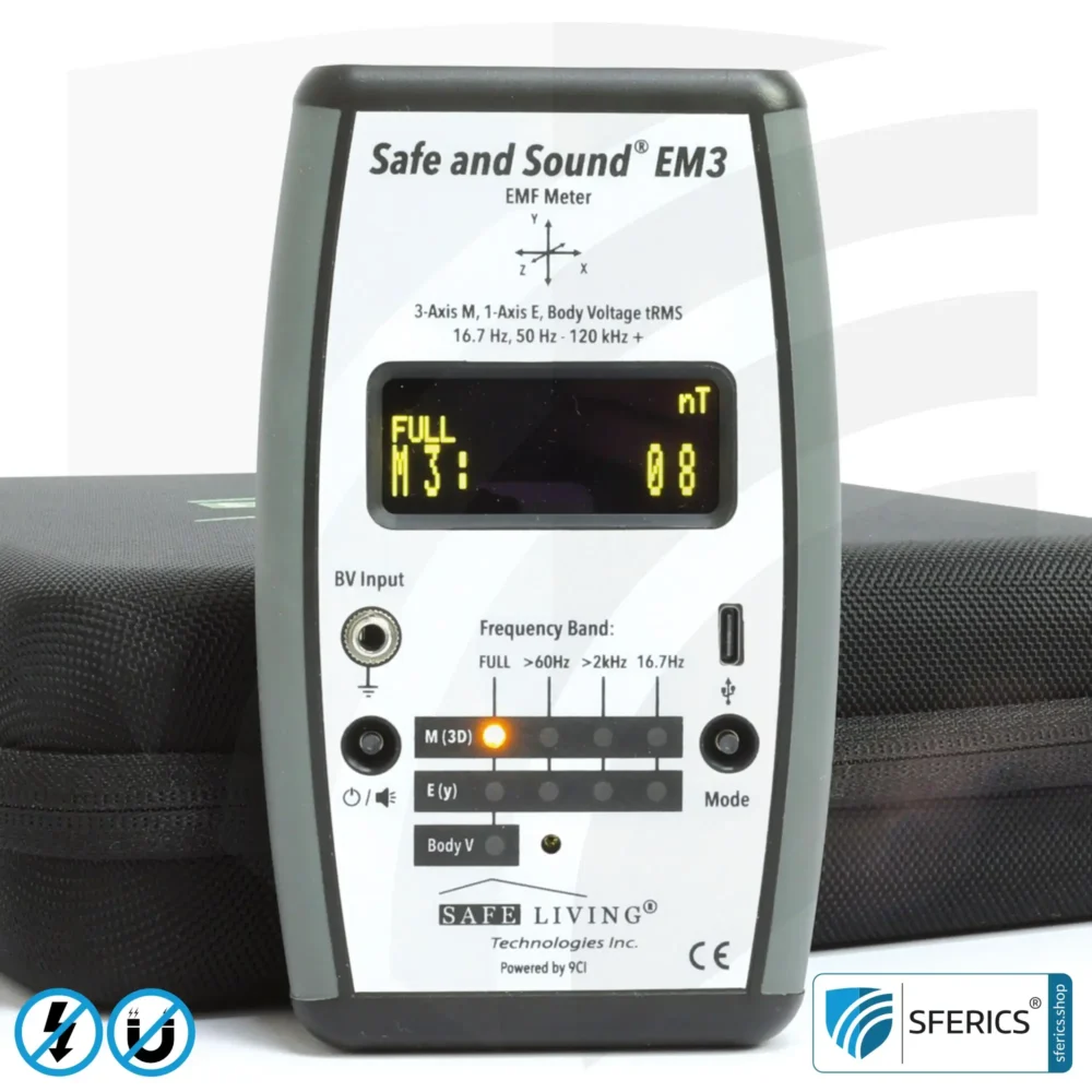 Safe & Sound EM3 Detektor | Frequenzbereich 16 Hz - 120 kHz | Hohe Empfindlichkeit ab 1 nT (0,01 mG) | 3D Magnetfeldmessung