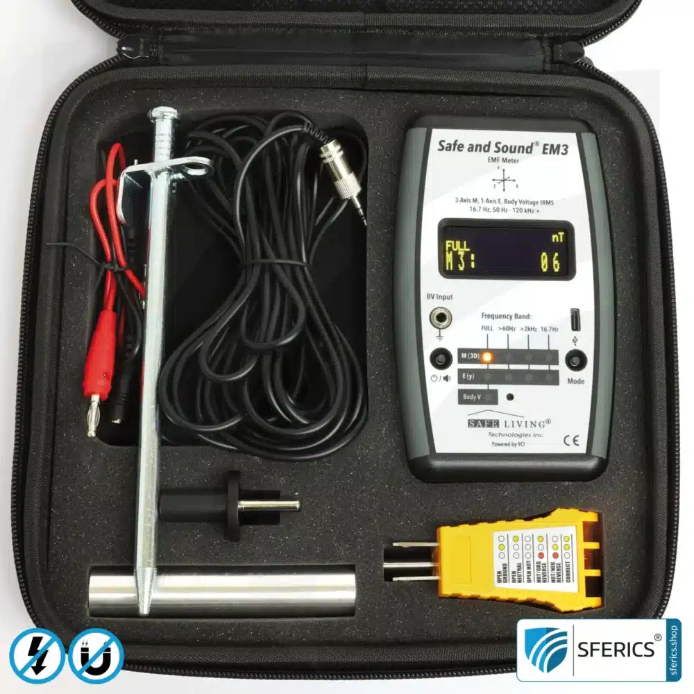 Safe & Sound EM3 Detektor | Frequenzbereich 16 Hz - 120 kHz | Hohe Empfindlichkeit ab 1 nT (0,01 mG) | 3D Magnetfeldmessung