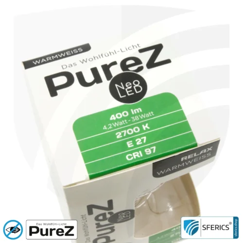 4,2 Watt LED Filament Pure-Z NEO | Hell wie 38 Watt, 400 Lumen | CRI 97 | flimmerfrei | warmweiß | E27 15 4,2 Watt LED Filament Pure-Z NEO | Hell wie 38 Watt, 400 Lumen | CRI 97 | flimmerfrei | warmweiß | E27 | klar