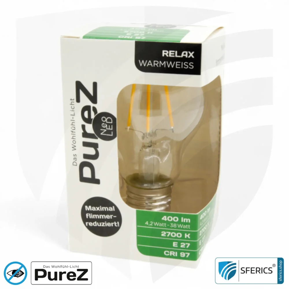 4,2 Watt LED Filament Pure-Z NEO | Hell wie 38 Watt, 400 Lumen | CRI 97 | flimmerfrei | warmweiß | E27 | klar