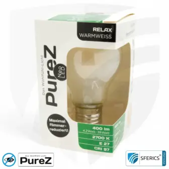 4,2 Watt LED Filament Pure-Z NEO | Hell wie 38 Watt, 400 Lumen | CRI 97 | flimmerfrei | warmweiß | E27 13 4,2 Watt LED Filament Pure-Z NEO | Hell wie 38 Watt, 400 Lumen | CRI 97 | flimmerfrei | warmweiß | E27 | matt