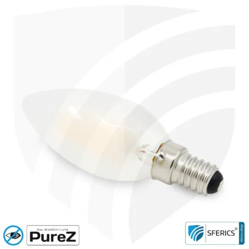 4 Watt LED Filament Kerze Pure-Z NEO | Hell wie 38 Watt, 400 Lumen | CRI 97 | flimmerfrei | warmweiß | E14 10 4 Watt LED Filament Kerze Pure-Z NEO | Hell wie 38 Watt, 400 Lumen | CRI 97 | flimmerfrei | warmweiß | E14 | matt