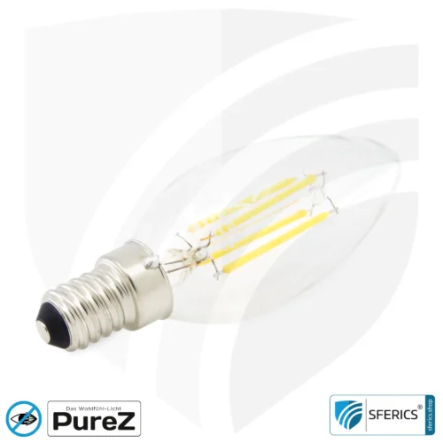 4 Watt LED Filament Kerze Pure-Z NEO | Hell wie 38 Watt, 400 Lumen | CRI 97 | flimmerfrei | warmweiß | E14 2 4 Watt LED Filament Kerze Pure-Z NEO | Hell wie 38 Watt, 400 Lumen | CRI 97 | flimmerfrei | warmweiß | E14 | klar