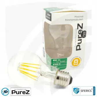 6,4 Watt LED Filament Pure-Z NEO | Hell wie 55 Watt, 650 Lumen | CRI 97 | flimmerfrei | warmweiß | E27 11 6,4 Watt LED Filament Pure-Z NEO | Hell wie 55 Watt, 650 Lumen | CRI 97 | flimmerfrei | warmweiß | E27 | klar