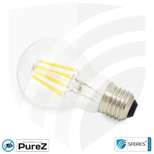 6,4 Watt LED Filament Pure-Z NEO | Hell wie 55 Watt, 650 Lumen | CRI 97 | flimmerfrei | warmweiß | E27 2 6,4 Watt LED Filament Pure-Z NEO | Hell wie 55 Watt, 650 Lumen | CRI 97 | flimmerfrei | warmweiß | E27 | klar
