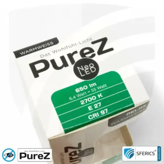 6,4 Watt LED Filament Pure-Z NEO | Hell wie 55 Watt, 650 Lumen | CRI 97 | flimmerfrei | warmweiß | E27 15 6,4 Watt LED Filament Pure-Z NEO | Hell wie 55 Watt, 650 Lumen | CRI 97 | flimmerfrei | warmweiß | E27 | matt