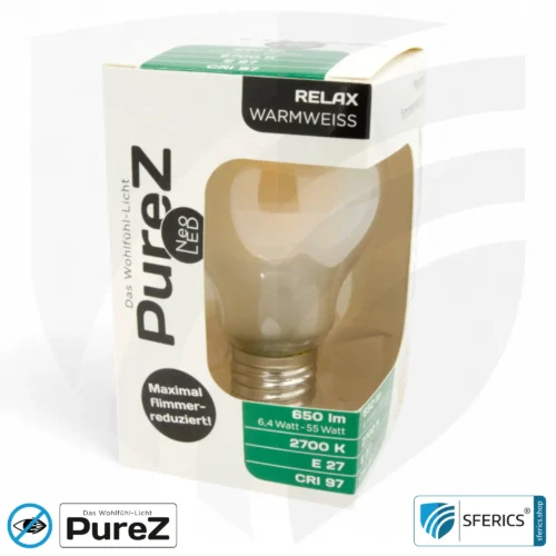 6,4 Watt LED Filament Pure-Z NEO | Hell wie 55 Watt, 650 Lumen | CRI 97 | flimmerfrei | warmweiß | E27 13 6,4 Watt LED Filament Pure-Z NEO | Hell wie 55 Watt, 650 Lumen | CRI 97 | flimmerfrei | warmweiß | E27 | matt
