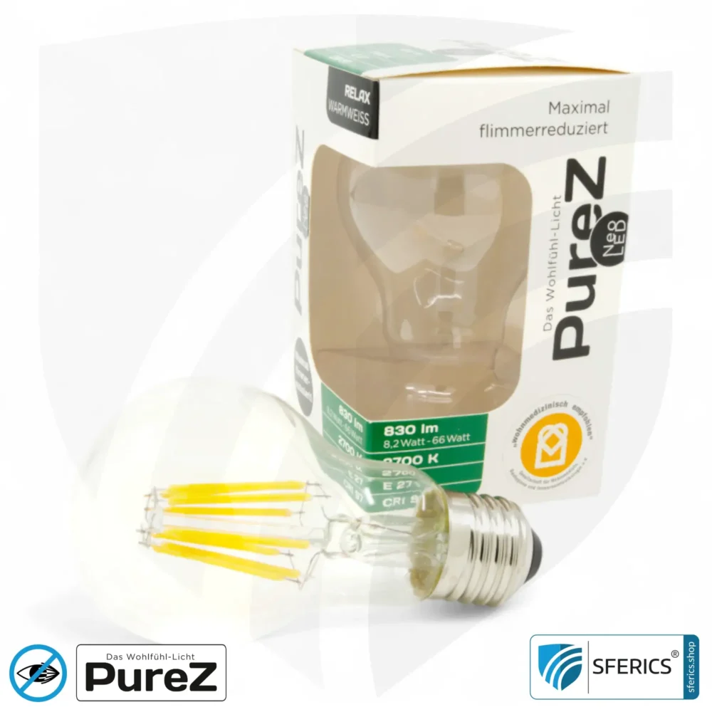 8,2 Watt LED Filament Pure-Z NEO | Hell wie 66 Watt, 830 Lumen | CRI 97 | flimmerfrei | warmweiß | E27 | klar