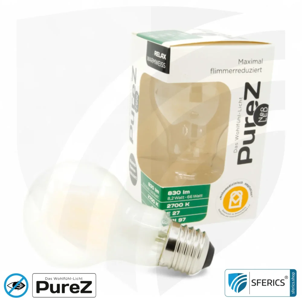 8,2 Watt LED Filament Pure-Z NEO | Hell wie 66 Watt, 830 Lumen | CRI 97 | flimmerfrei | warmweiß | E27 | matt