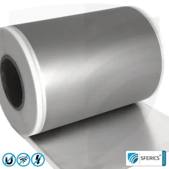 Produktmuster Materialien zur Abschirmung | bis zu 3 Materialmuster kostenlos 78 Magnetfeld Abschirmfolie M2A | sehr dünne, zweilagige Folie zur wirkungsvollen Magnetfeld Abschirmung | Aluminiumoberfläche für sehr hohe HF Schirmdämpfung | 21 cm Breite | erdbar