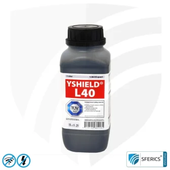 Abschirmfarbe SAFEBUILD L40 für technische Anwendungen | HF Schirmdämpfung gegen Elektrosmog bis zu 90 dB bei 40 GHz | Kein Graphit-Effekt = färbt nicht ab | TÜV SÜD zertifiziert
