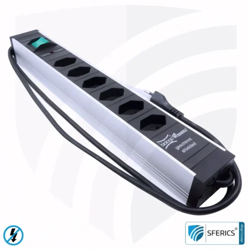 Steckdosenleiste 6-fach, geschirmt NF | mit Ein/Aus Schalter | Stecker-Typ J für die Schweiz, Liechtenstein, usw. 1 Steckdosenleiste 6-fach, geschirmt NF | mit Ein/Aus Schalter | Stecker-Typ J für die Schweiz, Liechtenstein, usw.